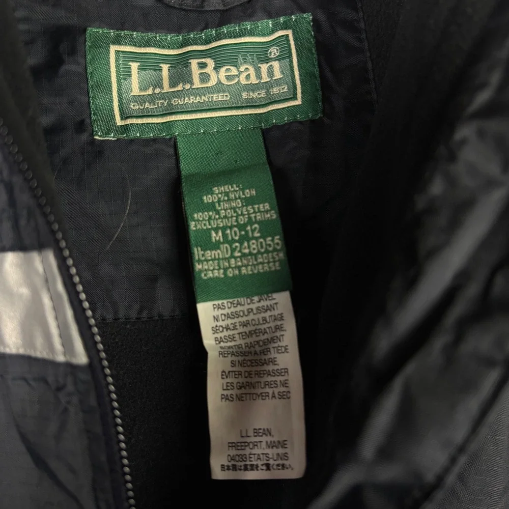 L.L. Bean Black Hooded Trail Model Jacket Reflective Stripe Kids M 10-12 #248055